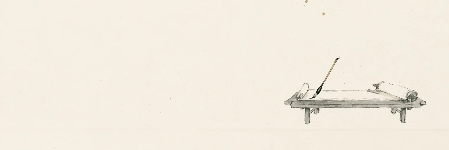Korean ink-wash illustration — Ancient Scriptures